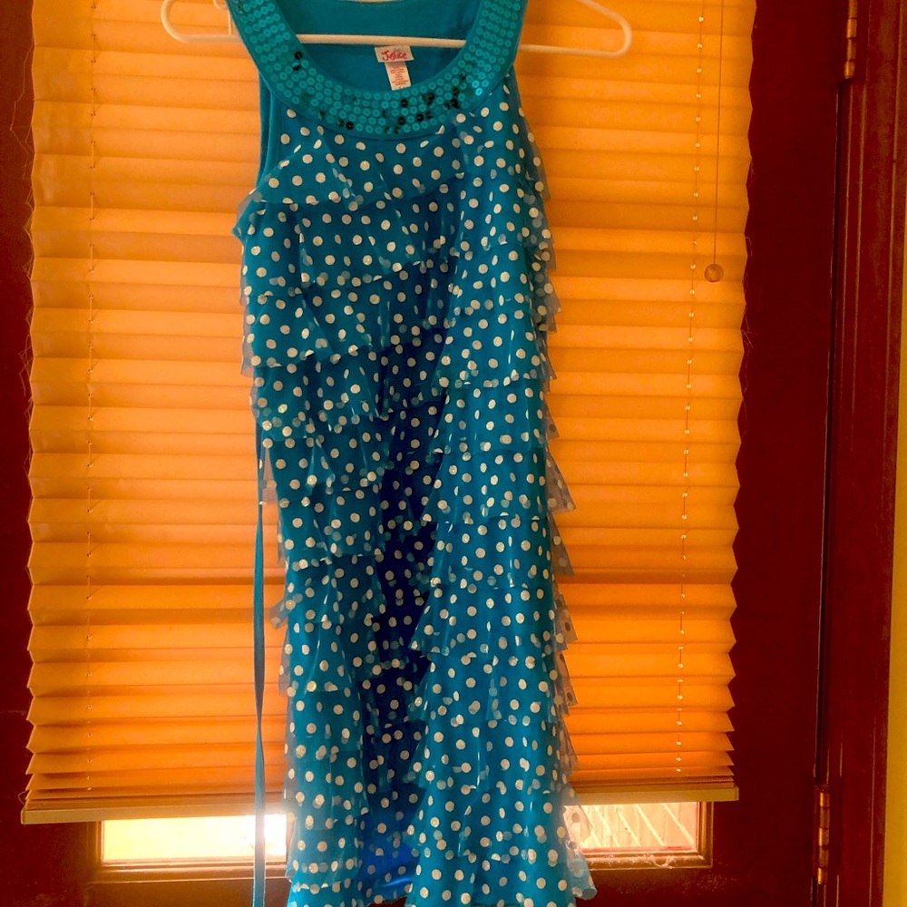 Justice blue polka dot sequin dress